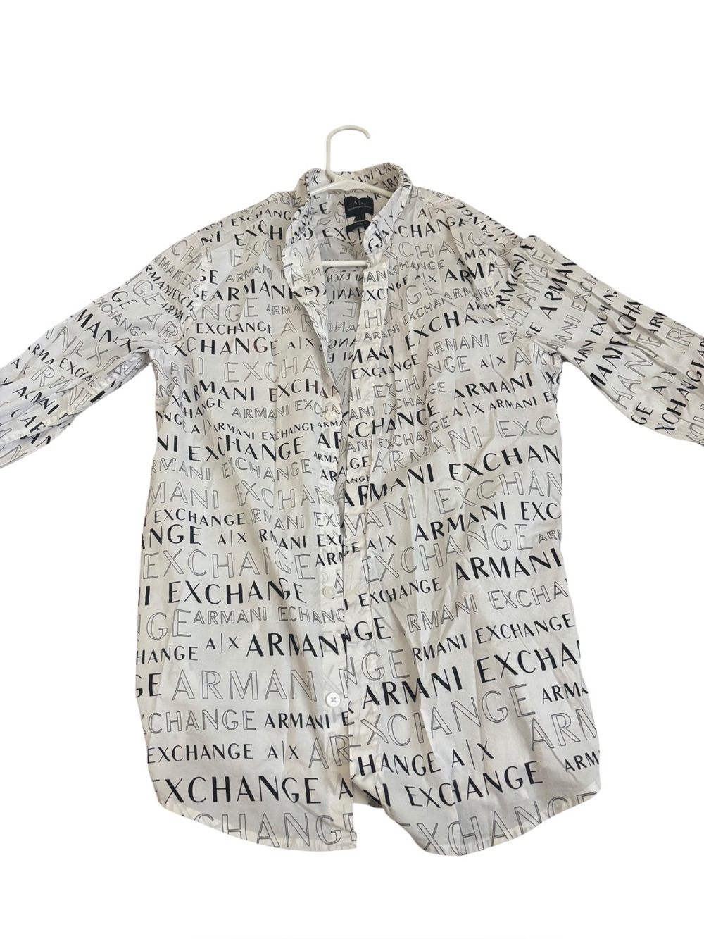 Armani Exchange White Button-Down Shirt with Black Logo Print